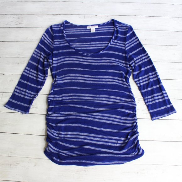 Motherhood Womens Maternity Tee Top Size M Blue White Knit 3/4 Sleeves - Picture 2 of 6